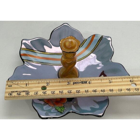 Lusterware Art Deco Noritake Blue Floral Butterfly Ring Trinket Tidbit Soap Dish - Picture 8 of 13